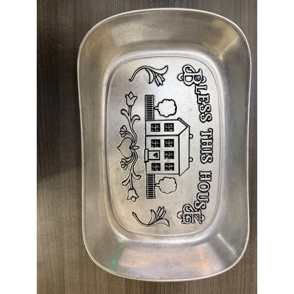 Wilton Armetale Bless This House Bread Serving Tray RWP House Floral Metal